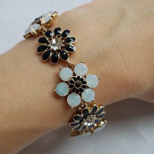 Napier Rhinestone Enamel Flower Bracelet Black